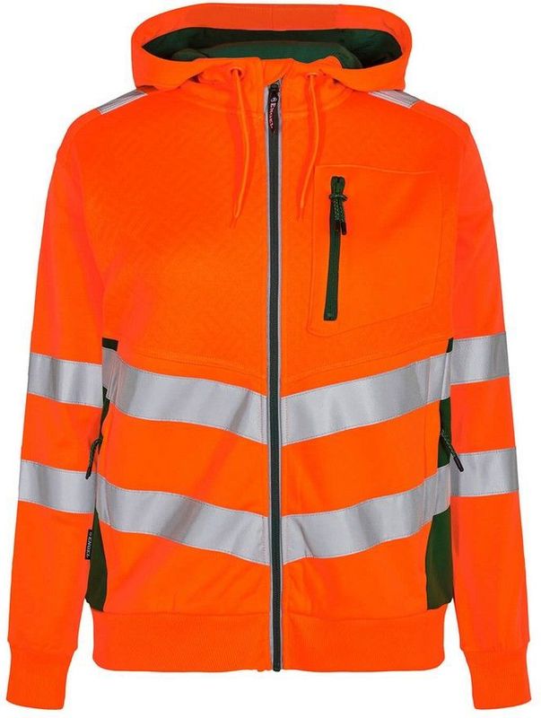 F. Engel 8027 Safety Ladies Sweat Cardigan Orange/Green maat XXL