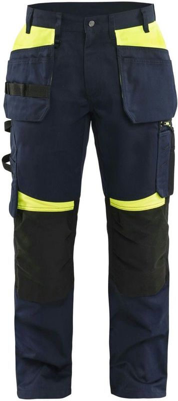 Blåkläder 1555-1860 Werkbroek met spijkerzakken Donker marineblauw/High vis geel maat C146