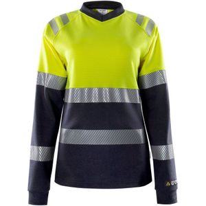 Fristads Flamestat Hi Vis Dames T-Shirt Met Lange Mouwen Klasse 1 7108 Tfl Hi-Vis geel/marineblauw maat S