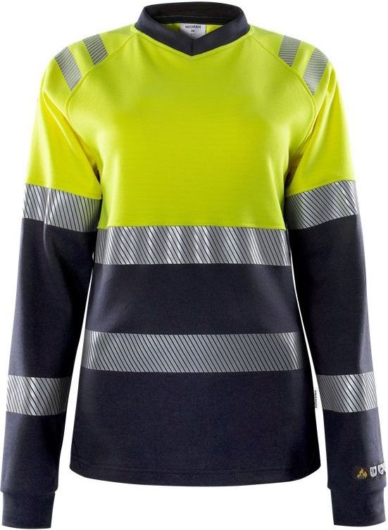 Fristads Flamestat Hi Vis Dames T-Shirt Met Lange Mouwen Klasse 1 7108 Tfl Hi-Vis geel/marineblauw maat S