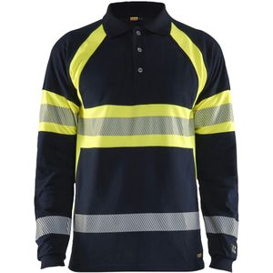 Blåkläder 3438-1741 Multinorm polo piqué lange mouw Marine/High Vis Geel