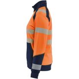 Blåkläder - 3508-2528 - Dames Sweatshirt met Rits - High Vis Oranje/Marineblauw