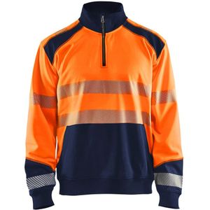 Blåkläder 3556-2528 Sweatshirt halve rits High Vis Oranje/Marineblauw