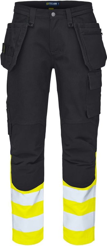Projob 6560 Signalisatie Stretchbroek Met Kniezakken En Spijkerzakken En Iso 20471 Klasse 1 Heren Geel/Zwart maat C44