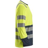 Snickers 2433 AllroundWork High-Vis T-shirt met Lange Mouwen Klasse 2 High-Vis Geel/Marineblauw maat XS