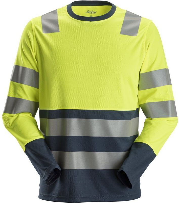 Snickers 2433 AllroundWork High-Vis T-shirt met Lange Mouwen Klasse 2 High-Vis Geel/Marineblauw maat XS