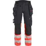 Blåkläder 7025-1648 Dames High Vis werkbroek 4-weg stretch Zwart/High Vis Rood maat D24
