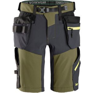 Snickers 6140 FlexiWork Softshell Stretch Korte Werkbroek+ met Holsterzakken Khakigroen/Grijs maat 060