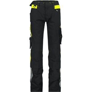 Dassy Canton Women Werkbroek met stretch en kniezakken voor dames Zwart/Fluogeel