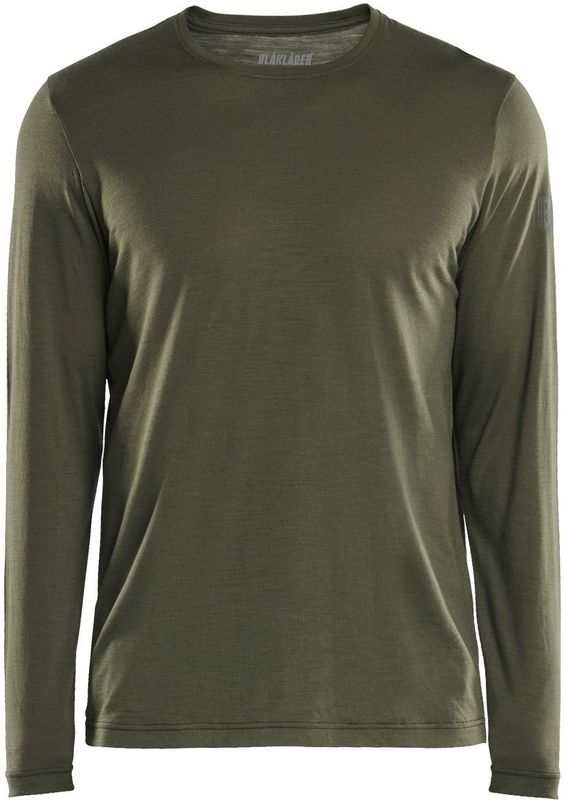 Blåkläder 3538-1743 T-shirt lange mouw merinowol Donker Herfstgroen maat 4XL