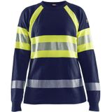 Blåkläder 3494-1761 Vlamvertragend dames-T-shirt met lange mouwen Marine/High Vis Geel maat XXXL