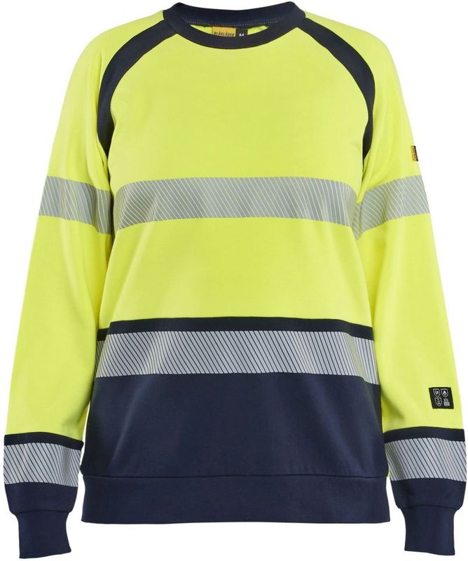 Blåkläder 3454-1762 Dames Multinorm Sweatshirt Inherent High Vis Geel/Marineblauw maat L