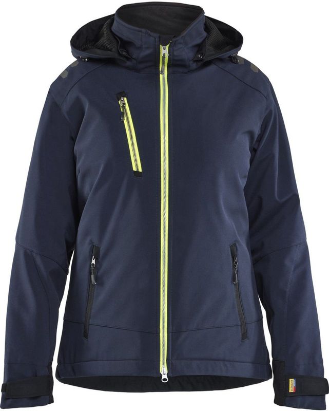 Blåkläder 4751-2513 Dames Lichtgewicht gevoerd softshell jack Donker marineblauw/High vis geel maat L
