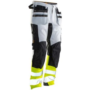 Jobman 2134 Hi-Vis Stretch Trousers Core Hp Wit/Geel maat D112