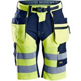 Snickers 6933 FlexiWork High-Vis Korte Broek+ - Geel/Marineblauw - Klasse 1