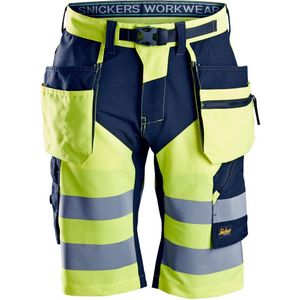 Snickers 6933 FlexiWork High-Vis Korte Broek+ - Geel/Marineblauw - Klasse 1