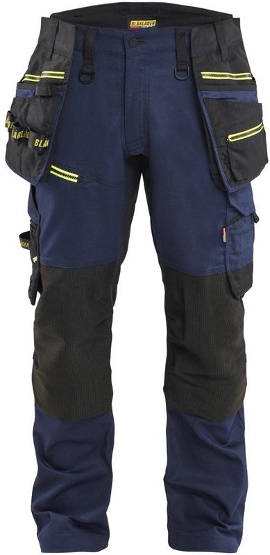 Blåkläder 1970-1149 STRIKER Werkbroek met stretch Donker marineblauw/High vis geel maat C144