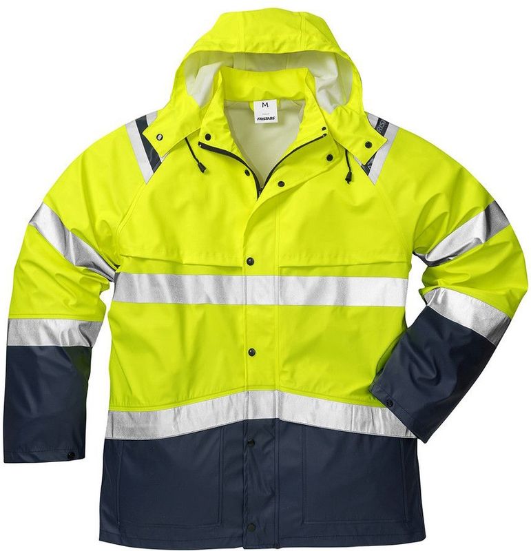 Fristads - 4624 RS Hi-Vis - Regenjack - Geel/Marineblauw - PU Gecoate Polyester Jersey