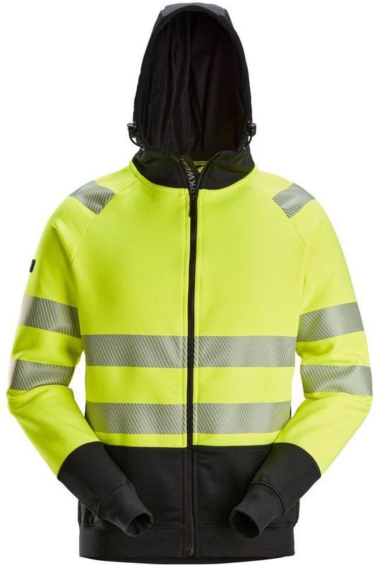 Snickers 2839 High-Vis Klasse 2 Hoodie met Rits High-Vis Geel/Zwart maat S
