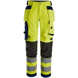 Snickers 6743 High-Vis Klasse 2 Dames Stretchbroek met Holsterzakken High-Vis Geel/Marineblauw maat XXL (Short)