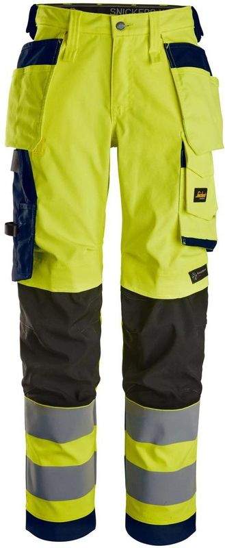 Snickers 6743 High-Vis Klasse 2 Dames Stretchbroek met Holsterzakken High-Vis Geel/Marineblauw maat XXL (Short)