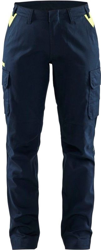 Blåkläder 7144-1832 Dames industrie werkbroek stretch Donker marineblauw/High vis geel maat C32