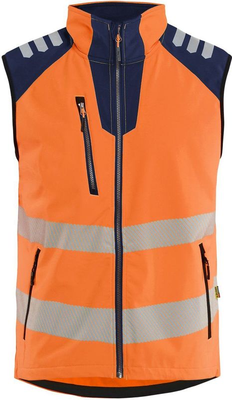 Blåkläder 3091-2513 Softshell Bodywarmer High Vis High Vis Oranje/Marineblauw maat 4XL