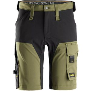Snickers 6173 AllroundWork 4-Weg Stretch Korte broek Khakigroen/Zwart maat 44