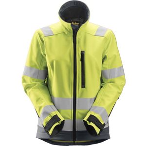 Snickers 1237 AllroundWork High-Vis Softshell Damesjack Klasse 2/3 High-Vis Geel/Staalgrijs