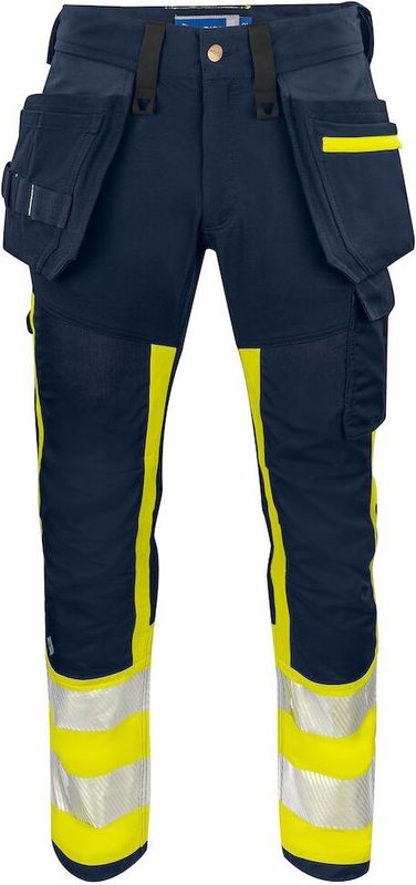ProJob 6540 SIGNALISATIESTRETCHBROEK MET KNIEZAKKEN EN SPIJKERZAKKEN EN ISO 20471 KLASSE 1 646540 - Marine/Geel - C44