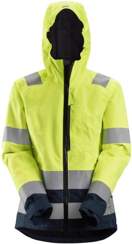 Snickers 1347 Dames High-Vis Waterproof Shell jack Klasse 2/3 High-Vis Geel/Marineblauw maat XS