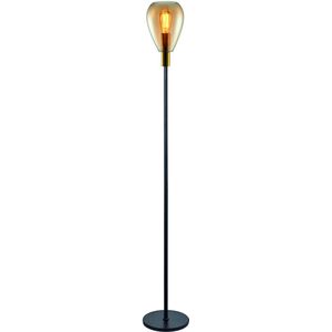 Vloerlamp Dorato Zwart Goud Glas Amber 170cm