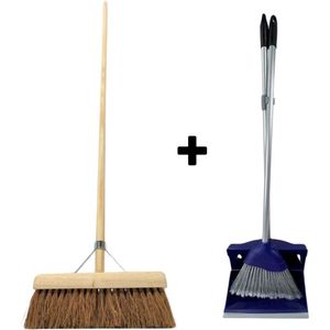 Synx Tools Coco bezem 60cm en Stoffer en Blik met lange steel 95 cm- B