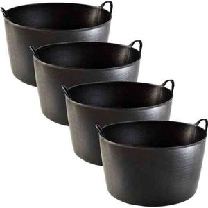 4x Zwarte Wasmanden/Emmers 42L Opberg en Draagmanden 53cm