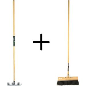 Synx Tools Tuinhark 8 Tanden verzinkt + Nylon Straatbezem Zwart 40 cm