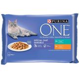Purina ONE 4 x 85 g Kattenvoer - Sensitive Kip en Tonijn