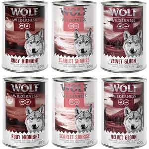 6x400g ""Red Meat"" Mixpakket (3 Smaken) Wolf of Wilderness Hondenvoer