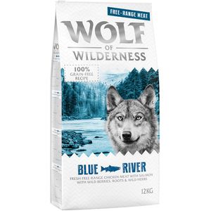 12kg Wolf of Wilderness Adult Blue River Scharrelkip & Zalm Hondenvoer droog