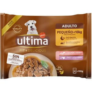 44x 100g Ultima Fit & Delicious Mini Hond Volwassen Zalm & Kalkoen hondenvoer nat