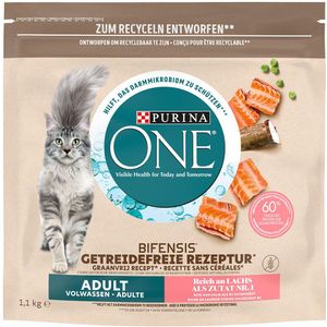 1,1kg Grain Free Adult Zalm Purina ONE Kattenvoer