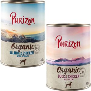 Purizon Organic 6 x 400 g Hondenvoer - Mixpaket 2: 3 x Eend en kip met courgette  3 x Zalm en kip met spinazie