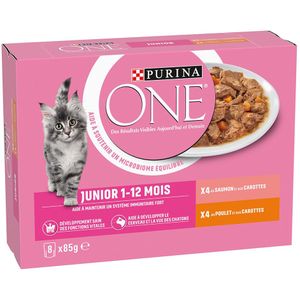 8x 85g Purina ONE Junior Kip & Zalm natvoer voor katten
