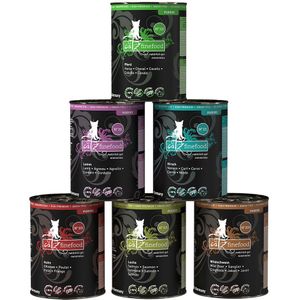 catz finefood Puur Blikken 6 x 400/375 g Kattenvoer - Mix II (Kip, Lam, Zalm, Hertenvlees, Paard, Wild Zwijn)