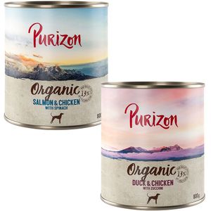 Purizon Organic 6 x 800 g - Mixpaket 2: 3 x Eend en kip met courgette  3 x Zalm en kip met spinazie
