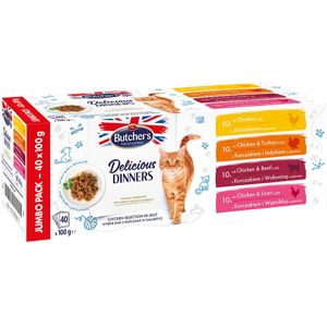 40 x 100 g Butcher's Delicious Dinners Kip selectie in Gelei nat kattenvoer