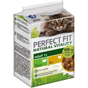 6x50g Natural Vitality Adult 1  Kip & Kalkoen Perfect Fit Kattenvoer