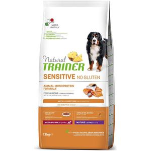 12kg Natural Trainer Sensitive No Gluten Medium/Maxi Mature met zalm droogvoer hond