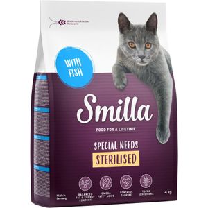 3  1 kg gratis! Smilla Adult Kattenvoer - Adult Sterilised Vis (4 kg)