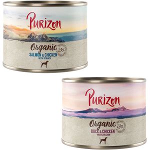 Purizon Organic 6 x 200 g - Mixpaket 2: 3 x Eend en kip met courgette  3 x Zalm en kip met spinazie