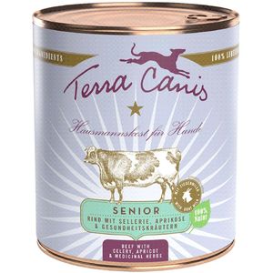 6 x 800 g Terra Canis Senior Graanvrij Rundvlees met Selderij, Abrikoos en Gezondheidskruiden Nat Hondenvoer